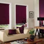 Dark purple blackout curtains in the living room interior